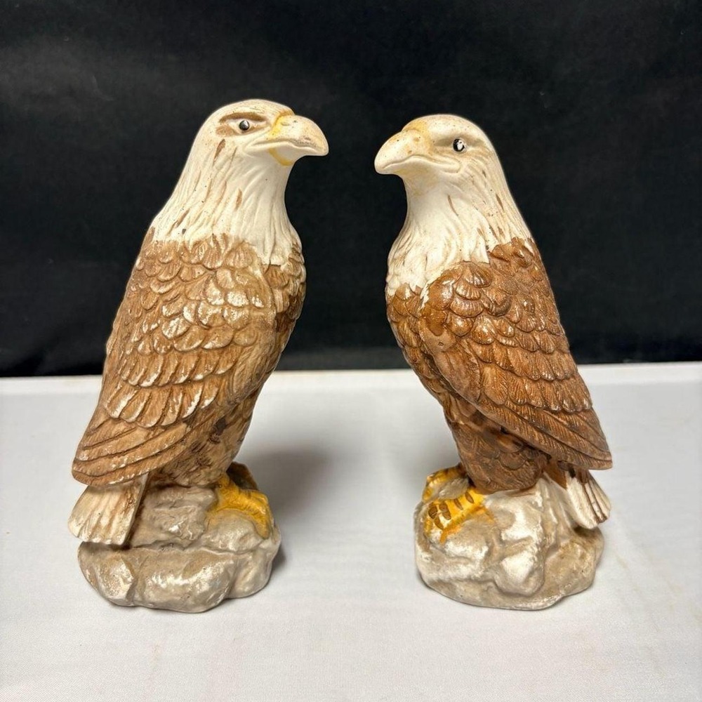 Set of 2 Bald Eagle Figurines 6.5" Porcelain Taiwan Vintage Patriotic Home Decor